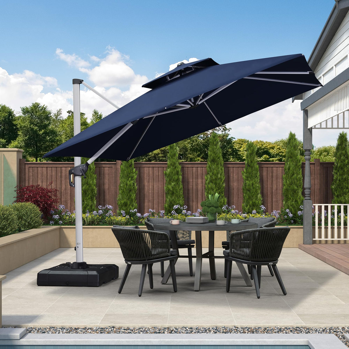 10'x 10' Square Double Top Navy Blue Cantilever Patio Umbrella V50978