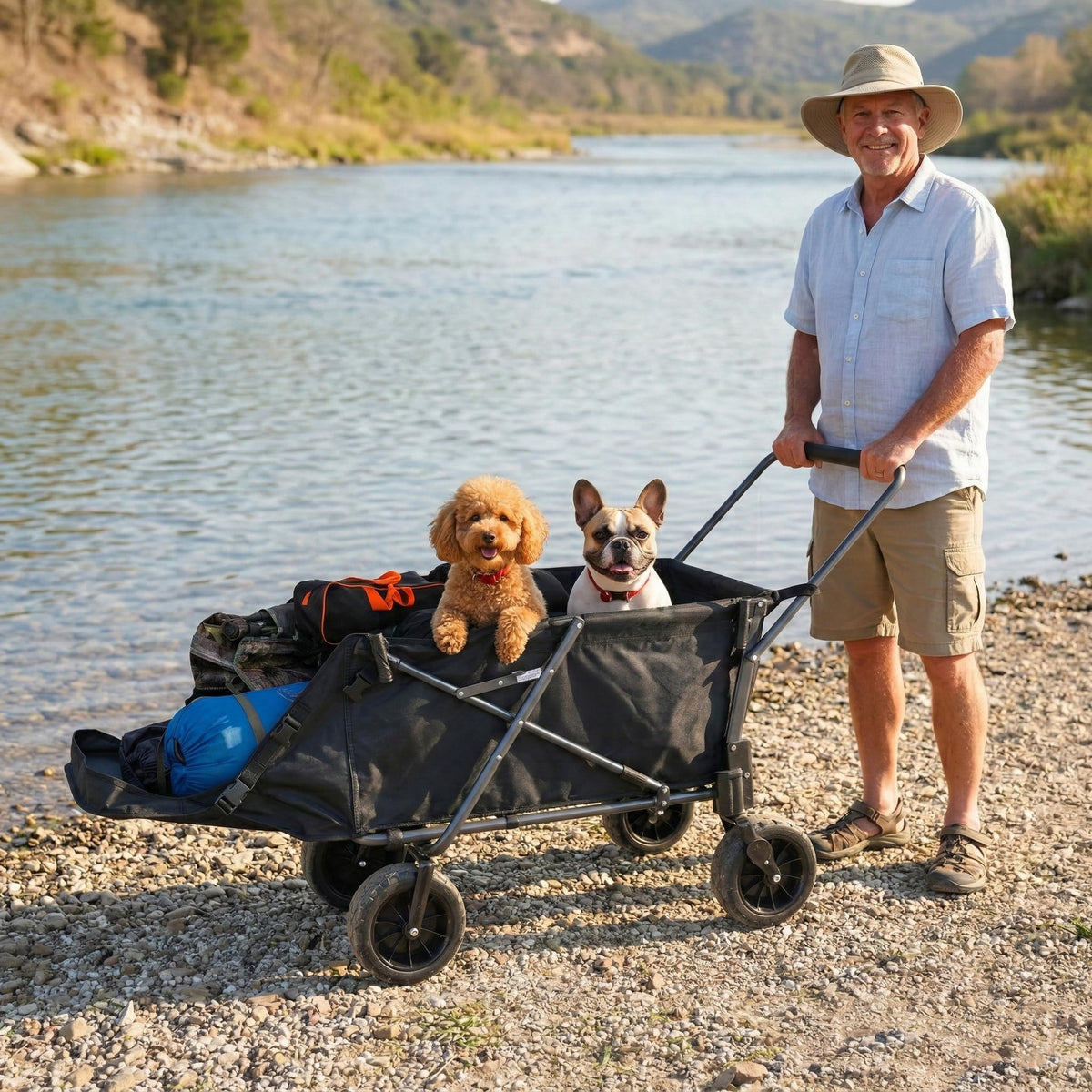 Folding Dog Wagon Cart with Extendable Rear End, 220L Collapsible Utility Cart, Black H1240