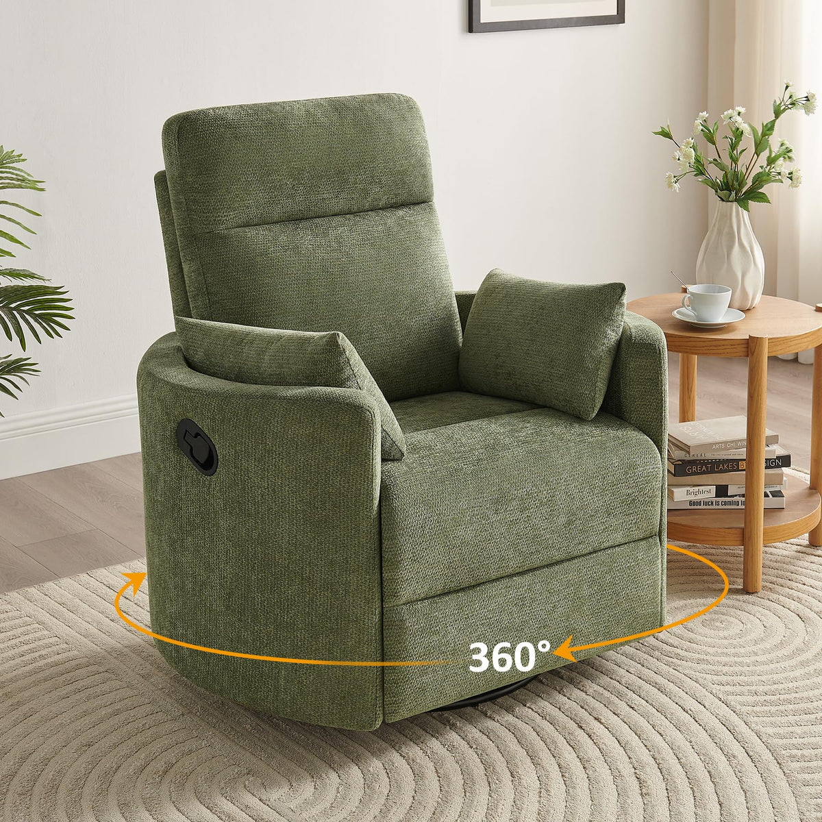 Oversized 360° Swivel Glider Recliner Chair with 2 Pillows and Footrest L32995
