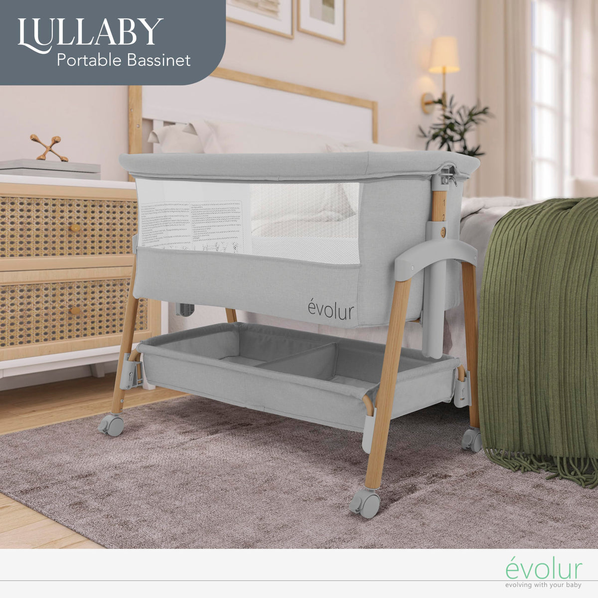 Portable Bassinet with Wheels and Storage Basket A57417