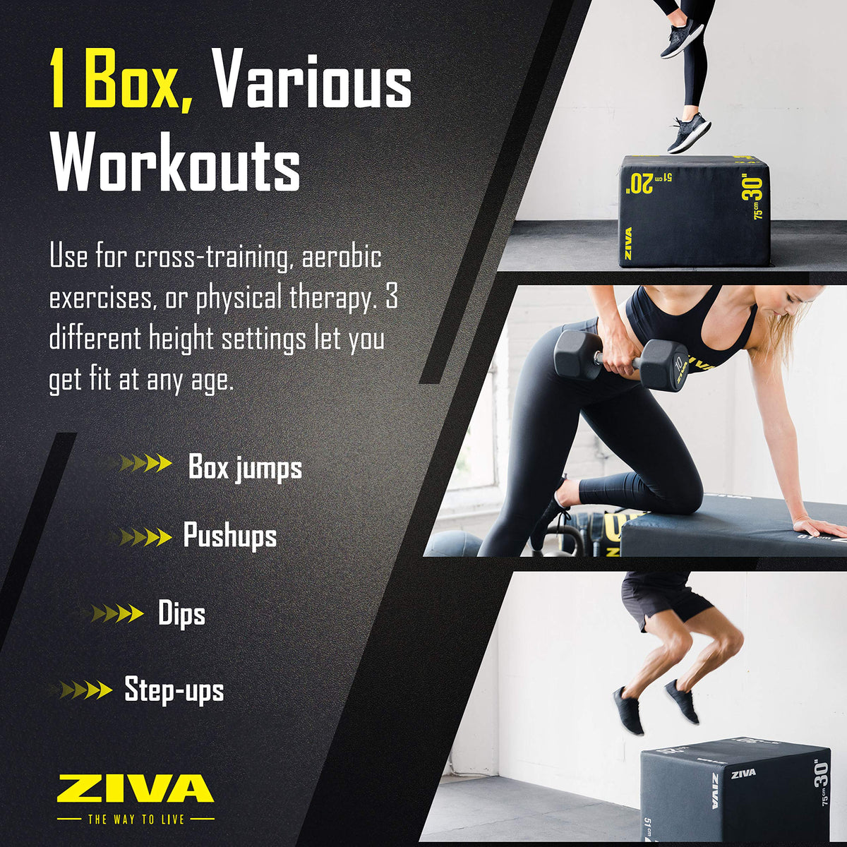 3-in-1 Plyo Box with Non-Slip PVC Cover 20x24x30" Z9560