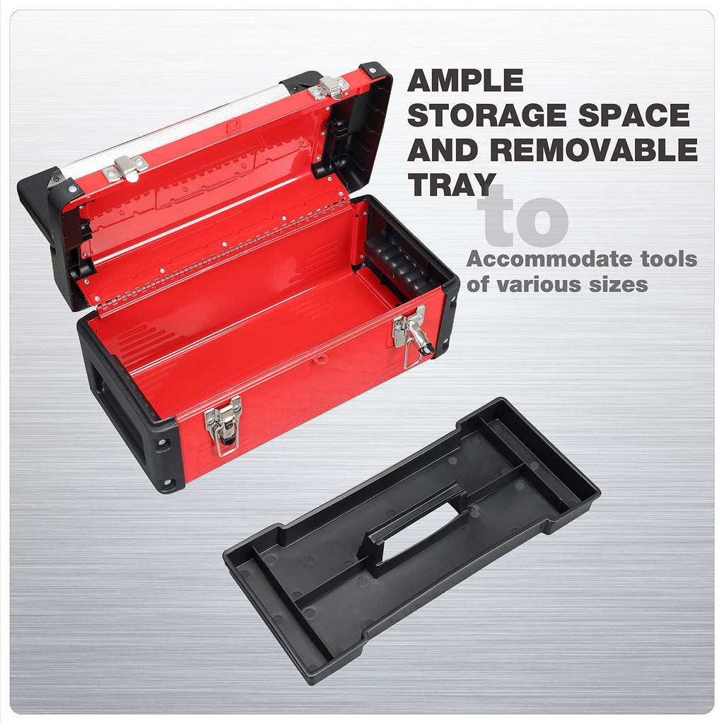 16" Inch Steel Metal Tool Box with Removable Tray V43897
