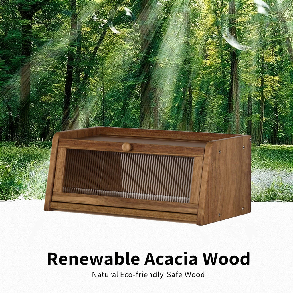 Acacia Wood Bread Box with Acrylic Window B556009