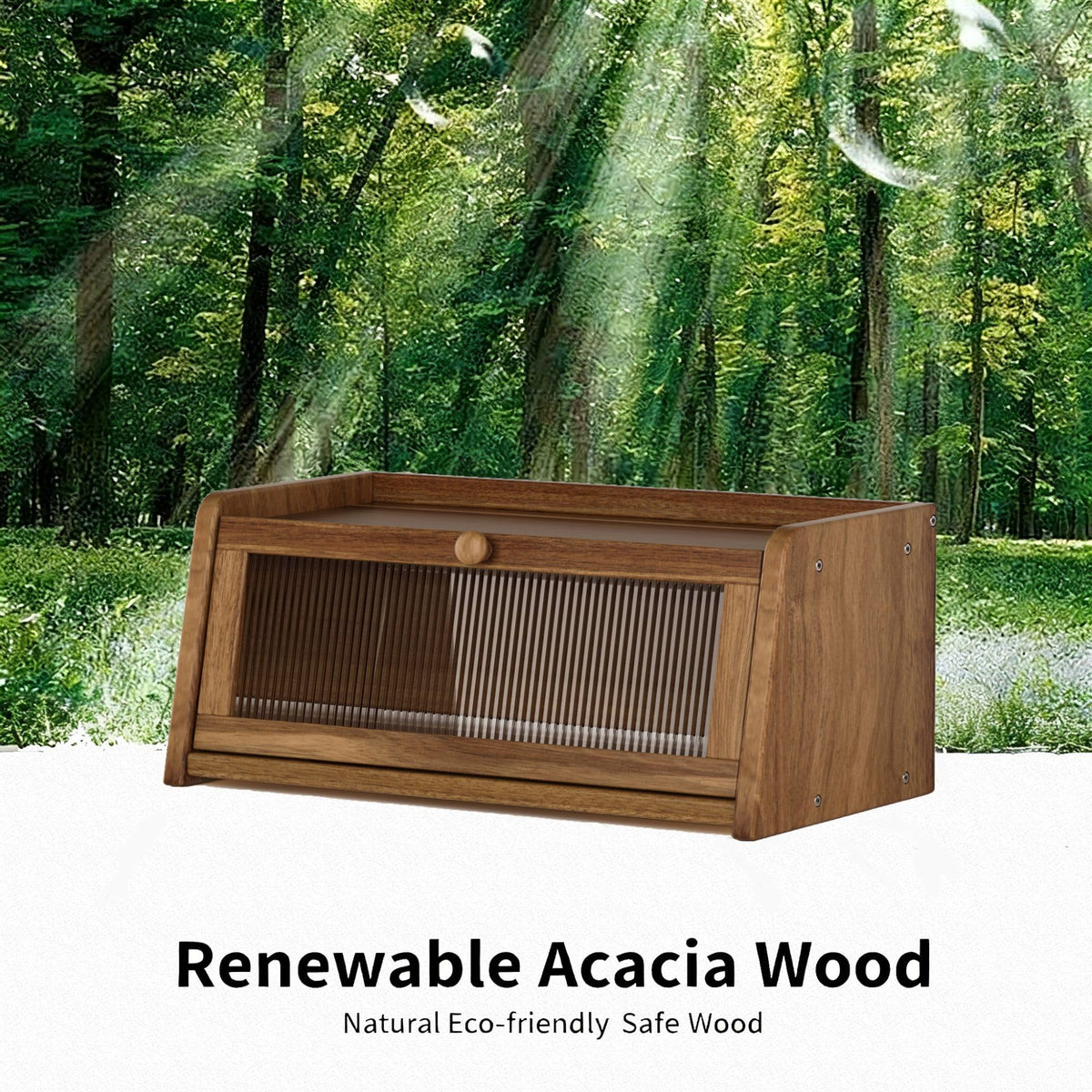 Acacia Wood Bread Box with Acrylic Window B556009
