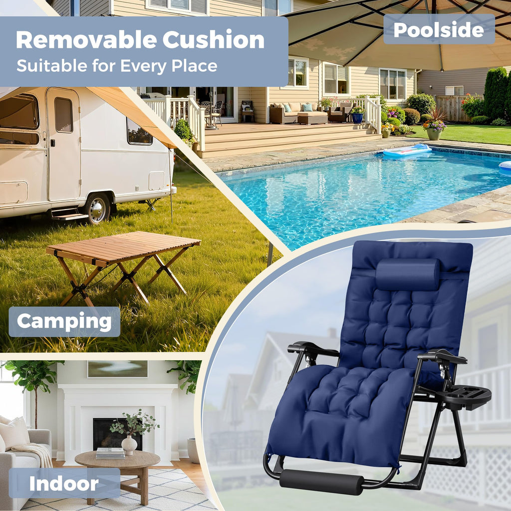 Oversized Blue Zero Gravity Chair with Cushion and Cup Holder T8931