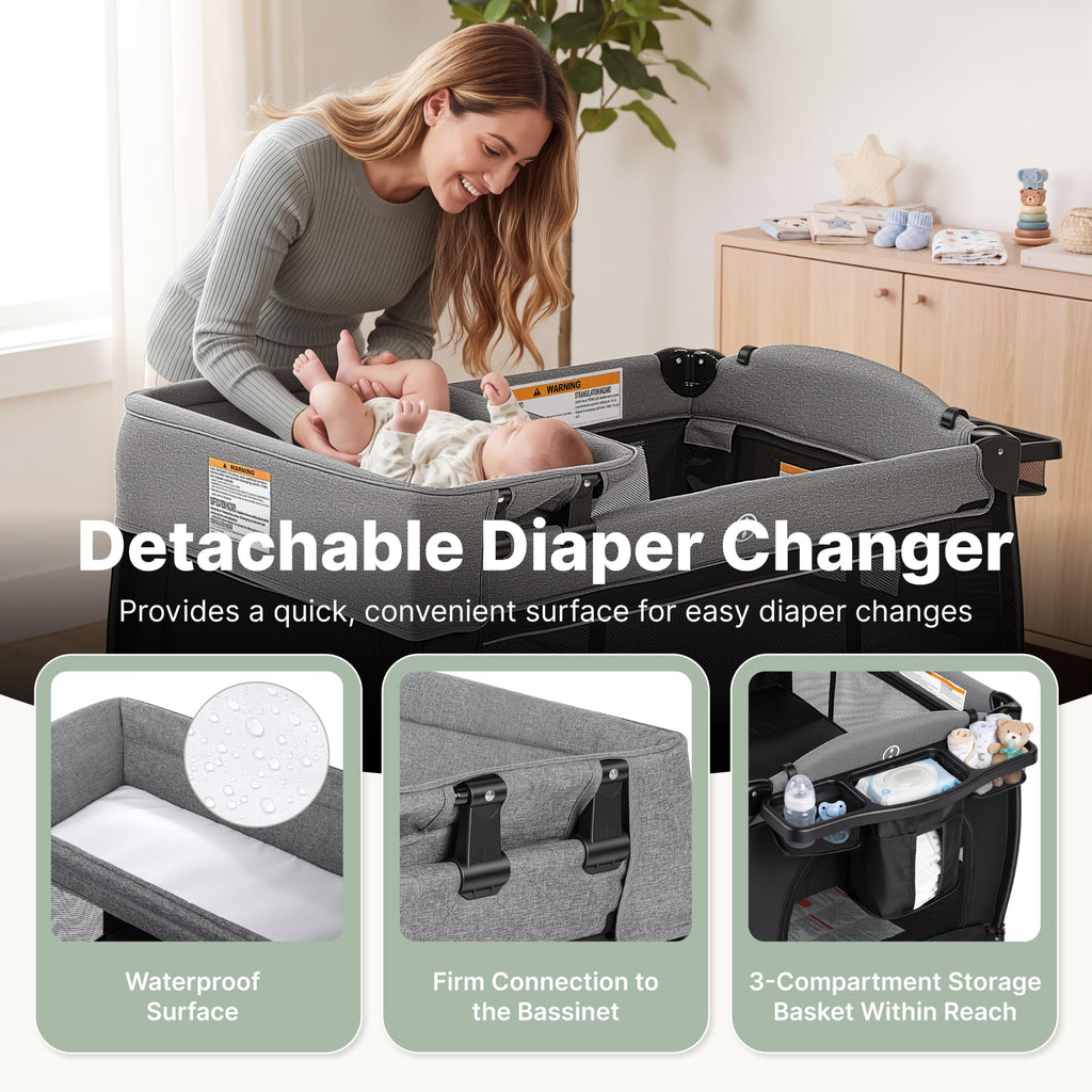4-in-1 Pack and Play with Bassinet, Playpen, Diaper Changer, Black W8286