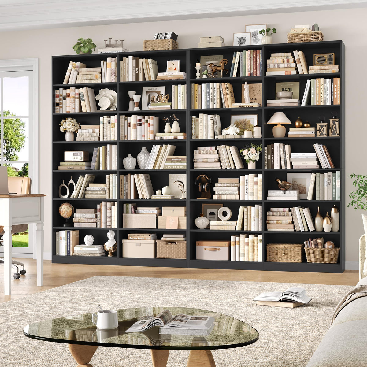 83.7" Tall 7-Tier Double Black Bookshelf and Bookcase A857944