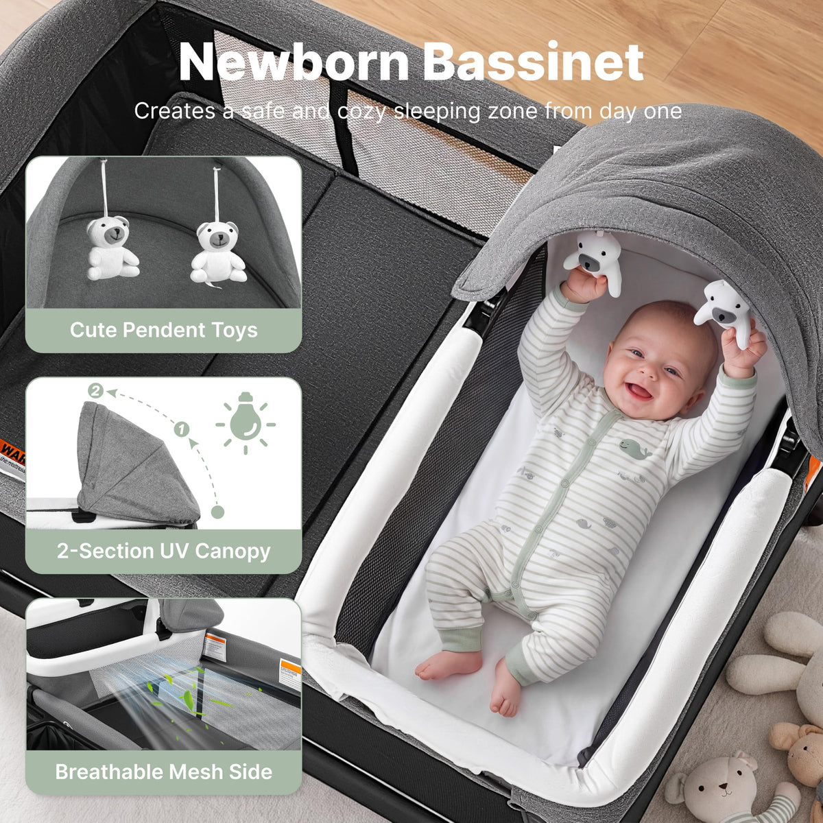 4-in-1 Pack and Play with Bassinet, Playpen, Diaper Changer, Black W8286