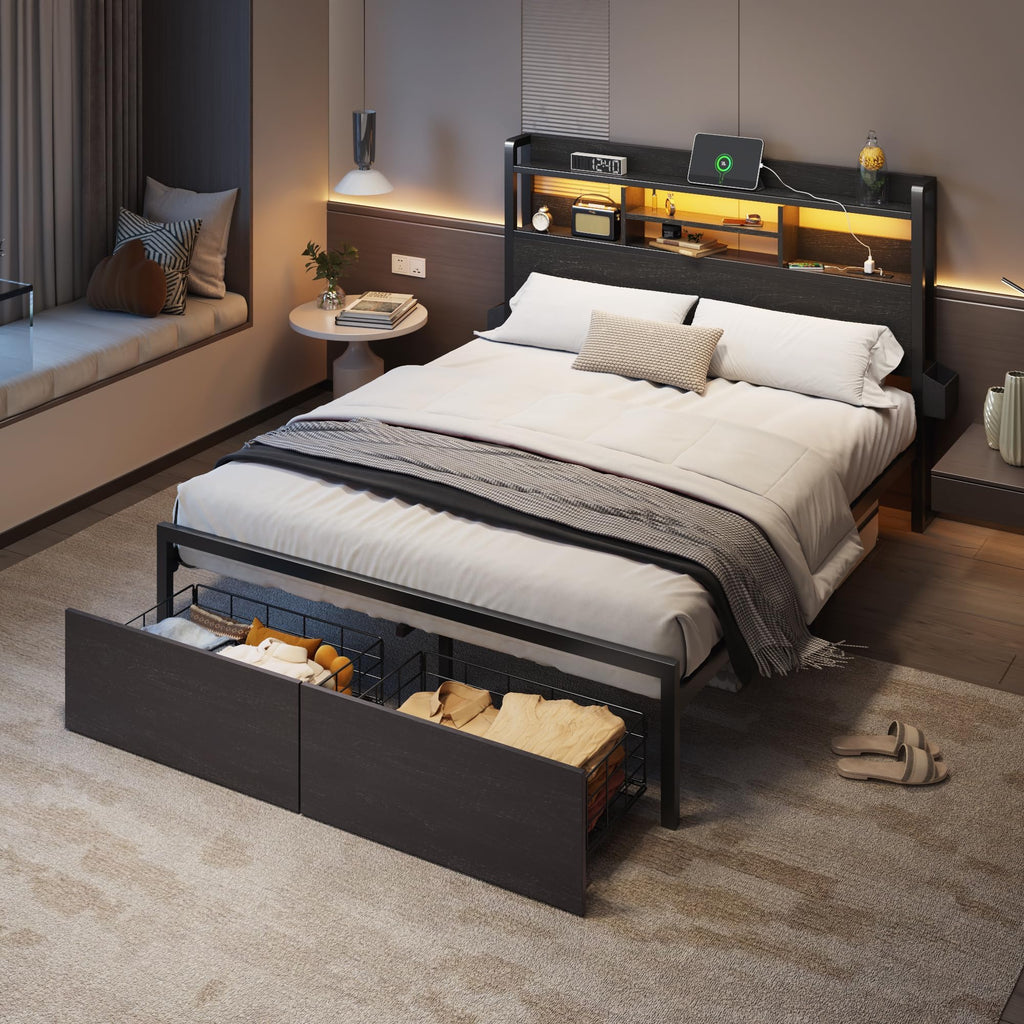 Full Size Bed Frame with Headboard and Charging Station C572726