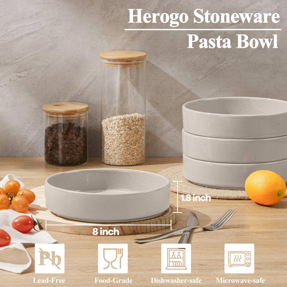 Set of 4 35oz Stoneware Pasta Bowls S871308