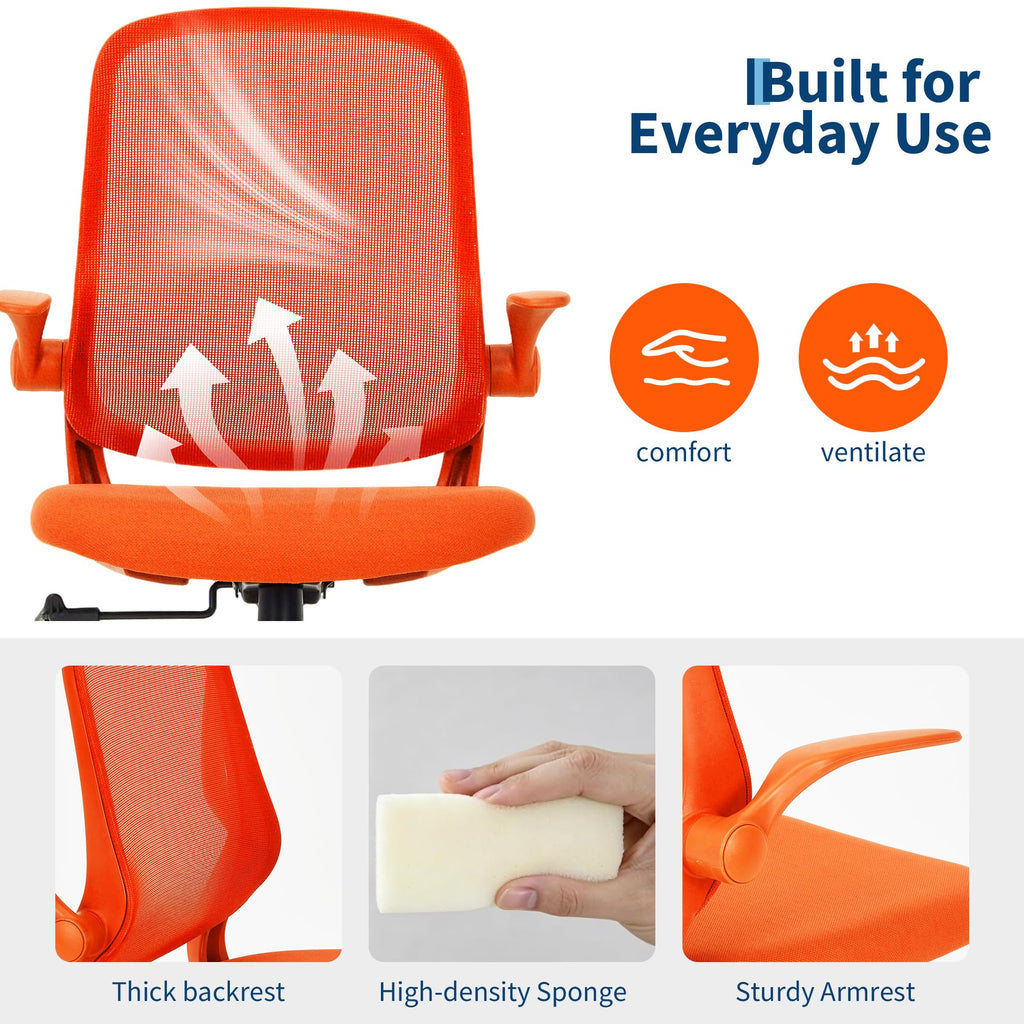 Orange Ergonomic Mesh Office Chair with Flip-Up Arms I120923