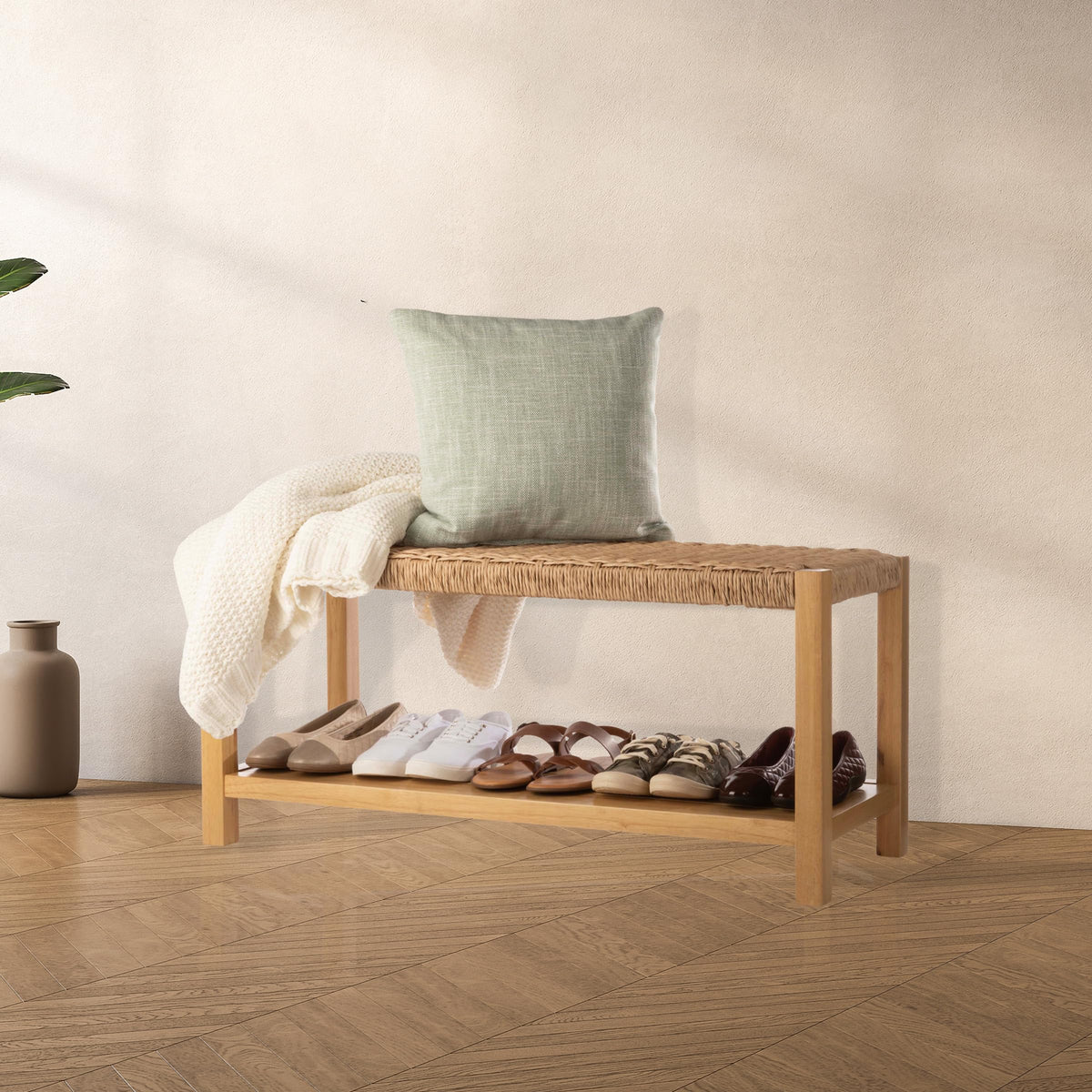 Solid Wood Entryway Bench with Shoe Storage U903620