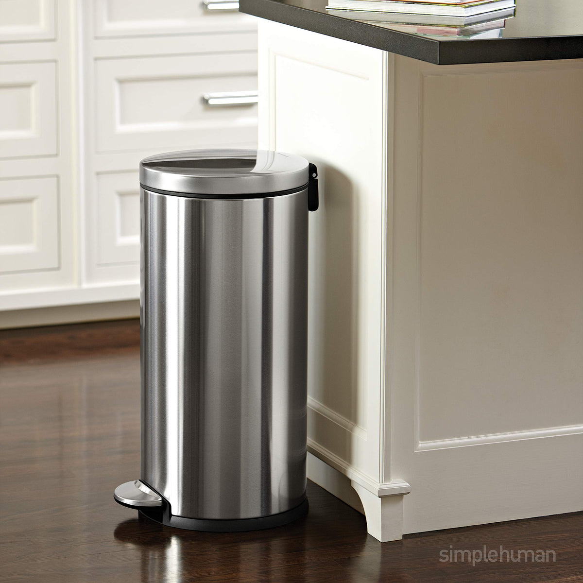 30L Brushed Stainless Steel Round Step Trash Can N43987