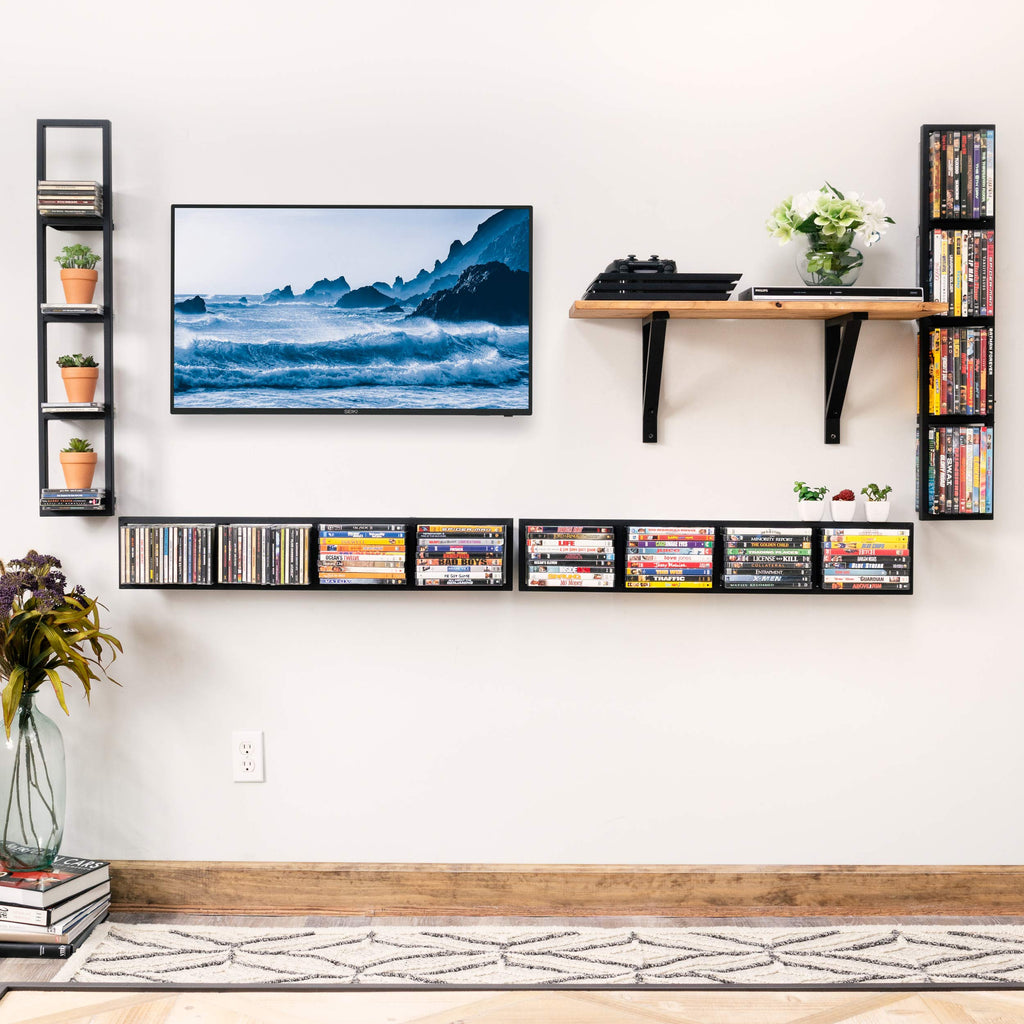 34 Inch Media Storage Rack Organizer Metal Floating Shelf Set of 2 Black P97000