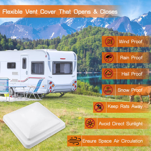 14" White Plastic Square RV Roof Vent Cover V4416